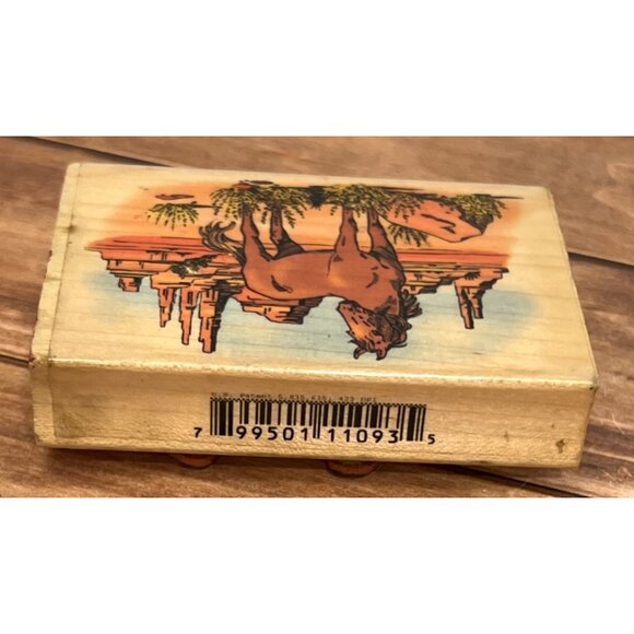 1997 EMBOSSING ARTS CO 135-J DESERT MUSTANG WOOD MOUNTED RUBBER STAMP HORSE - Picture 4 of 6